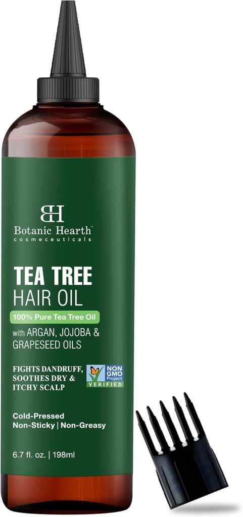 Botanic Hearth Tea Tree Oil for Hair | With Argan, Jojoba & Grapeseed Oils | Soothes Itchy Scalp & Fights Dandruff | Non GMO Verified | 200ml