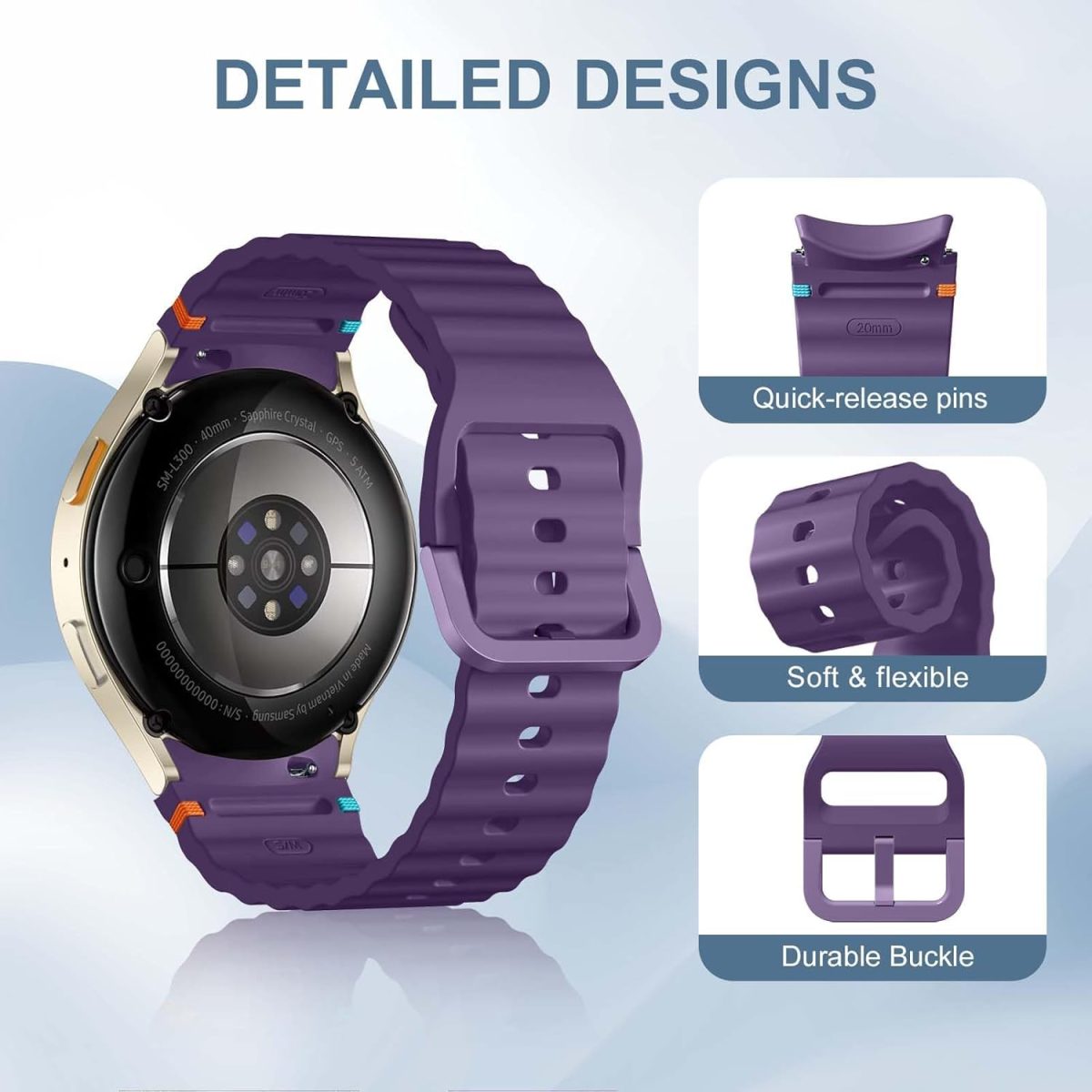 ⁦Upeak Sport Strap Compatible with Samsung Watch Strap 7 6 5 4 40mm 44mm - Galaxy Watch 6 4 Classic 5 Pro 45mm, 20mm Soft Silicone Band for Men Women⁩ - الصورة ⁦4⁩