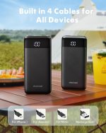 ⁦Charmast Power Bank with Built in Cable, 10000mAh USB C Battery pack 6 Outputs 2 Inputs with LED Display Type C Powerbank Portable Charger Compatible with Smartphones Tablets and More⁩ - الصورة ⁦2⁩