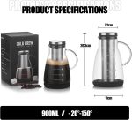 ⁦Andgogo Cold Brew Coffee Maker, Iced Coffee Maker with Airtight Lid, Cold Brew Pitcher with Removable Stainless Steel Filter for Drink Iced Coffee Hot Tea Fruit Beverage Brewing (32 oz -960ML)⁩ - الصورة ⁦2⁩