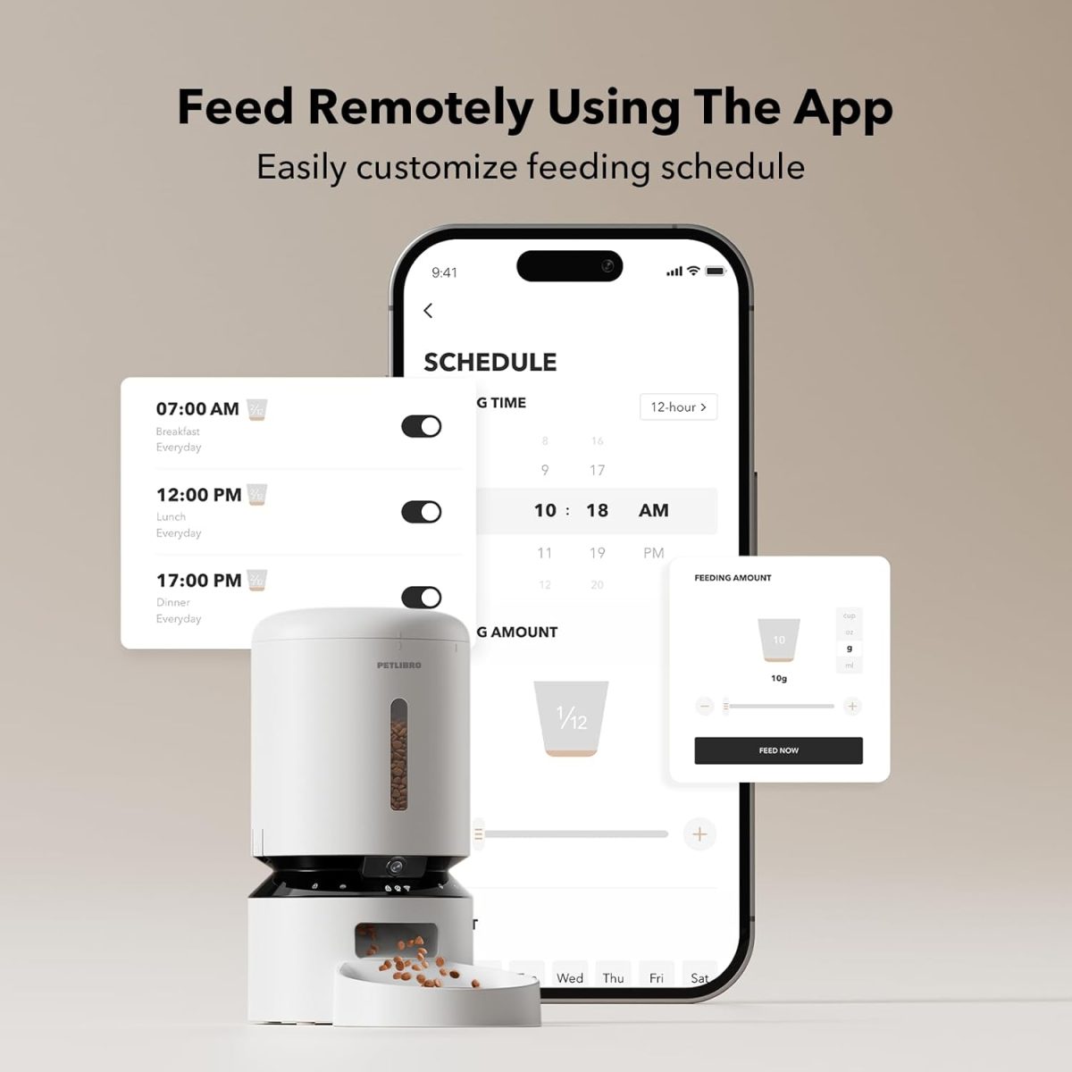 ⁦PETLIBRO Automatic Cat Feeder with Camera, 1080P HD Video with Night Vision, 5G WiFi Pet Feeder with 2-Way Audio, Low Food & Blockage Sensor, Motion & Sound Alerts for Cat & Dog Single Tray⁩ - الصورة ⁦4⁩