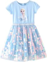 Renholin Elsa Dresses Shine Summer Dress Short Sleeve Frozen Frozen Princess Ice Princess Costume Girls Kids Party Skirt