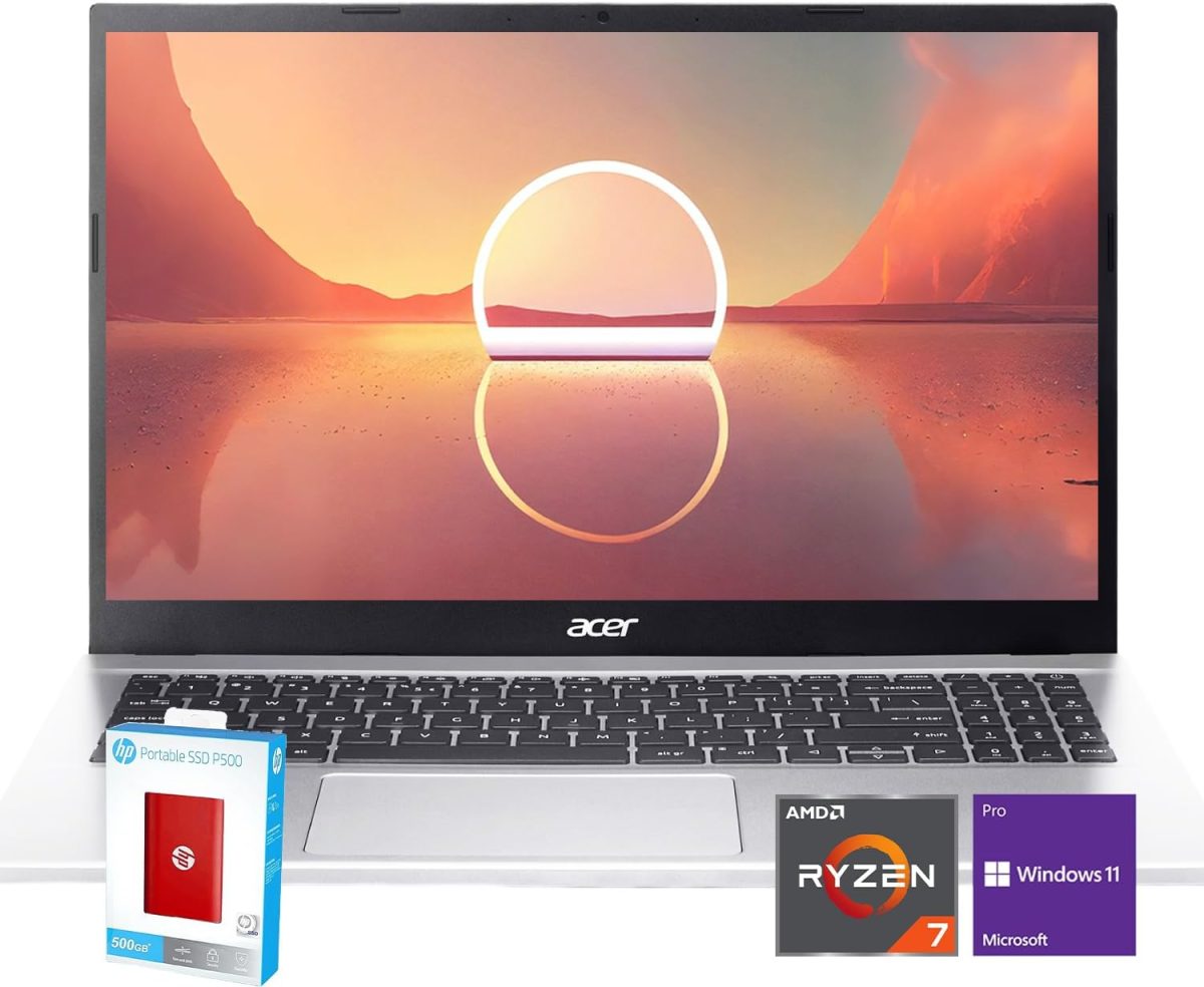 acer Aspire 3 Laptop | 15.6" FHD (1920 x 1080) Display | AMD Radeon | 8-Core AMD Ryzen 7-5700U | 32GB RAM | 1TB SSD (512GB PCIe SSD withHP P500 512GB Portable SSD) | Ethernet Port | Windows 11 Pro