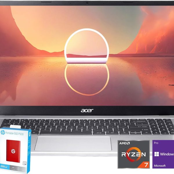 acer Aspire 3 Laptop | 15.6" FHD (1920 x 1080) Display | AMD Radeon | 8-Core AMD Ryzen 7-5700U | 32GB RAM | 1TB SSD (512GB PCIe SSD withHP P500 512GB Portable SSD) | Ethernet Port | Windows 11 Pro