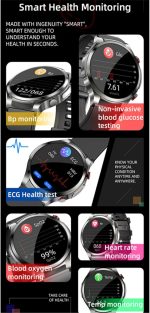⁦FUfIzu Ecg Smart Watch Blood Sugar,blood Glucose Sugar Smart Watch,ECG+PPG Fitness Tracker with Body Temperature Heart Rate Blood Pressure Blood Oxygen Monitor,sport Watch,Grey,Large⁩ - الصورة ⁦4⁩