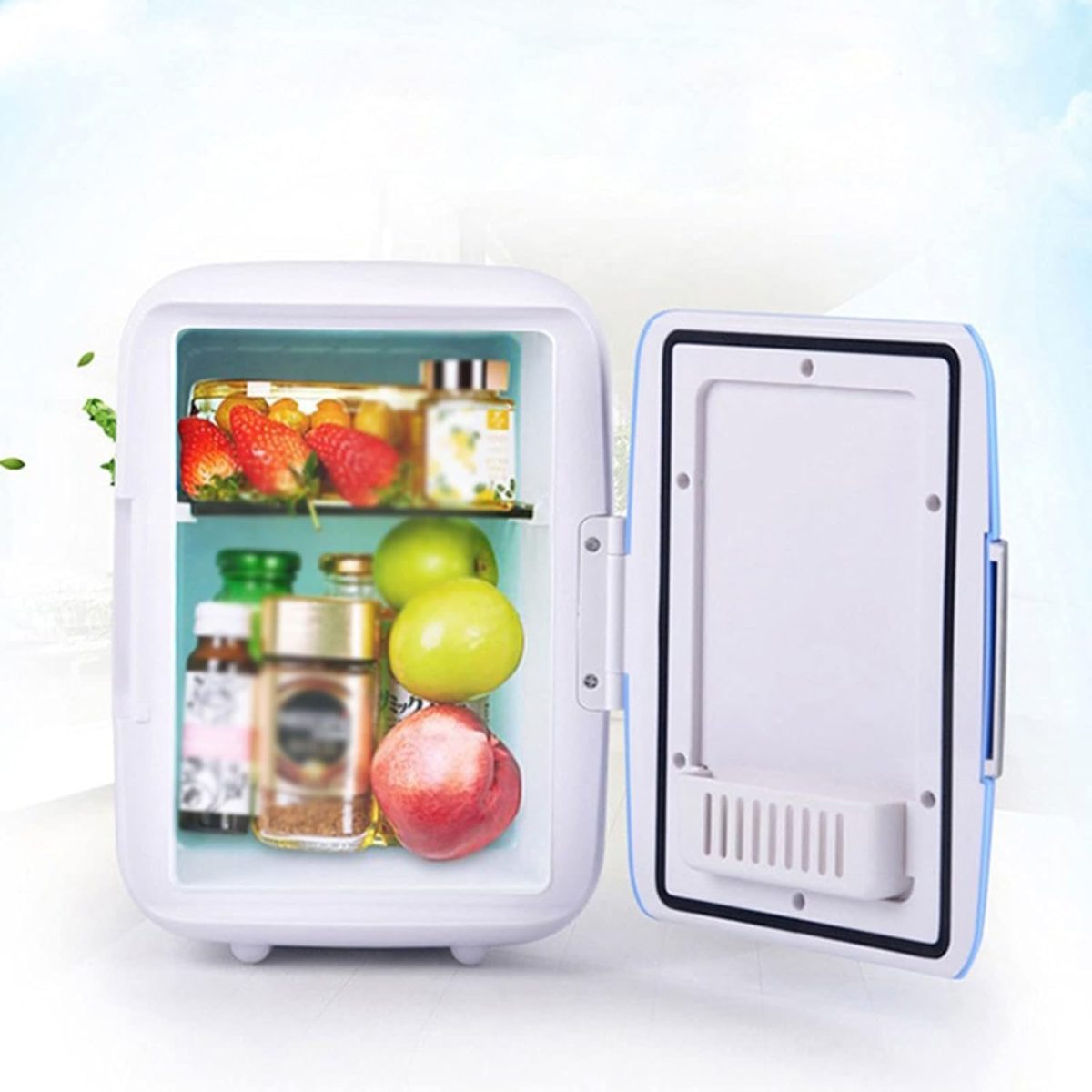⁦DDCVFREE Mini fridge ثلاجة مضغوطة مضغوطة متعددة الوظائف Mini جمال الوجه تجميل التجميل الثلاجة الشراب برودة فريزر الثلاجة دافئة للسيارة المنزل(Blue)⁩ - الصورة ⁦4⁩