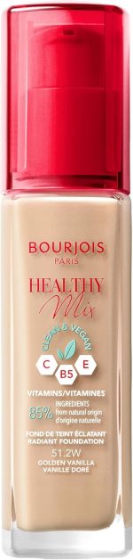 Bourjois Healthy Mix Clean Foundation – Liquid Foundation, Vegan Formula, Makeup – 51.2W Golden Vanilla, 30ml (1.1oz)