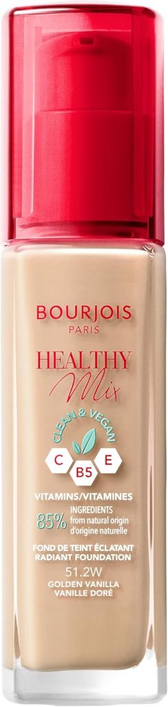 Bourjois Healthy Mix Clean Foundation – Liquid Foundation, Vegan Formula, Makeup – 51.2W Golden Vanilla, 30ml (1.1oz)