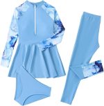 Maxmana Secret 3Pcs Girls Long Sleeve Swimsuit Bathing Suit Modest Muslim Swimsuit Set Rash Guard Swimwear Full Coverage Swimwear