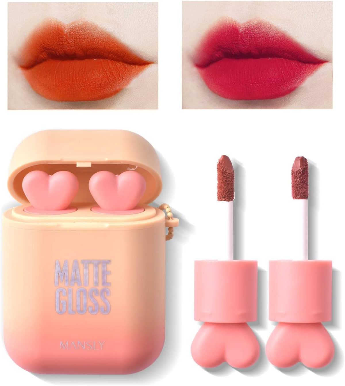 ⁦MAKINGTEC 2Pcs set Matte Velvet Earphone Liquid Lipstick, Waterproof Long Lasting Lipstick Matte Kit with 2Pcs set Glitter Shimmer Eyeshadow Sticks, Long Lasting, Quick Drying, Easy to Apply⁩ - الصورة ⁦3⁩