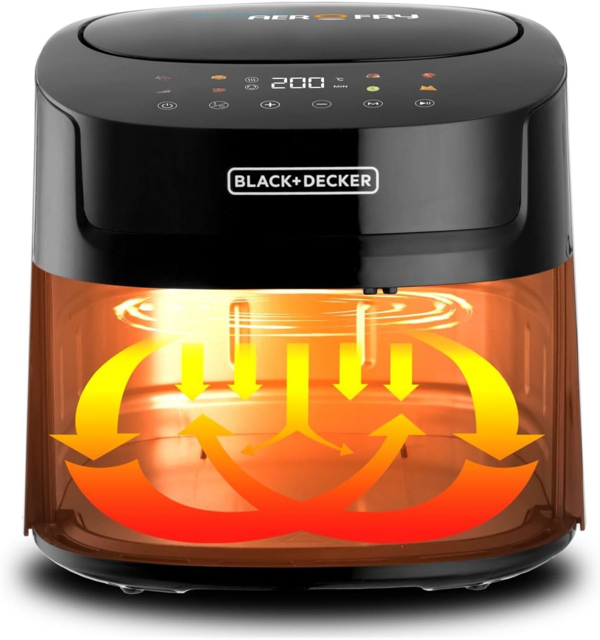 ⁦BLACK+DECKER 8-in-1 Digital Air Fryer with Window, 7.2L Large Capacity, 1800W, Rapid Air Technology, LED Touch Display, Dehydrate Function, Dishwasher Safe Basket, Cool-Touch Handle - AF7210-B5⁩ - الصورة ⁦4⁩