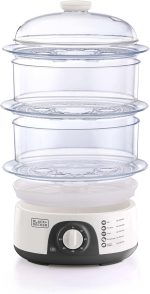 ⁦BLACK+DECKER Food Steamer,775W, 10L 3-Tier Detachable Design, Timer Control, Quick & Easy Meal Prep, Dishwasher Safe, Lightweight 1.98 Kg, 220-240V, Efficient and Compact, White - HS6000-B5⁩ - الصورة ⁦2⁩