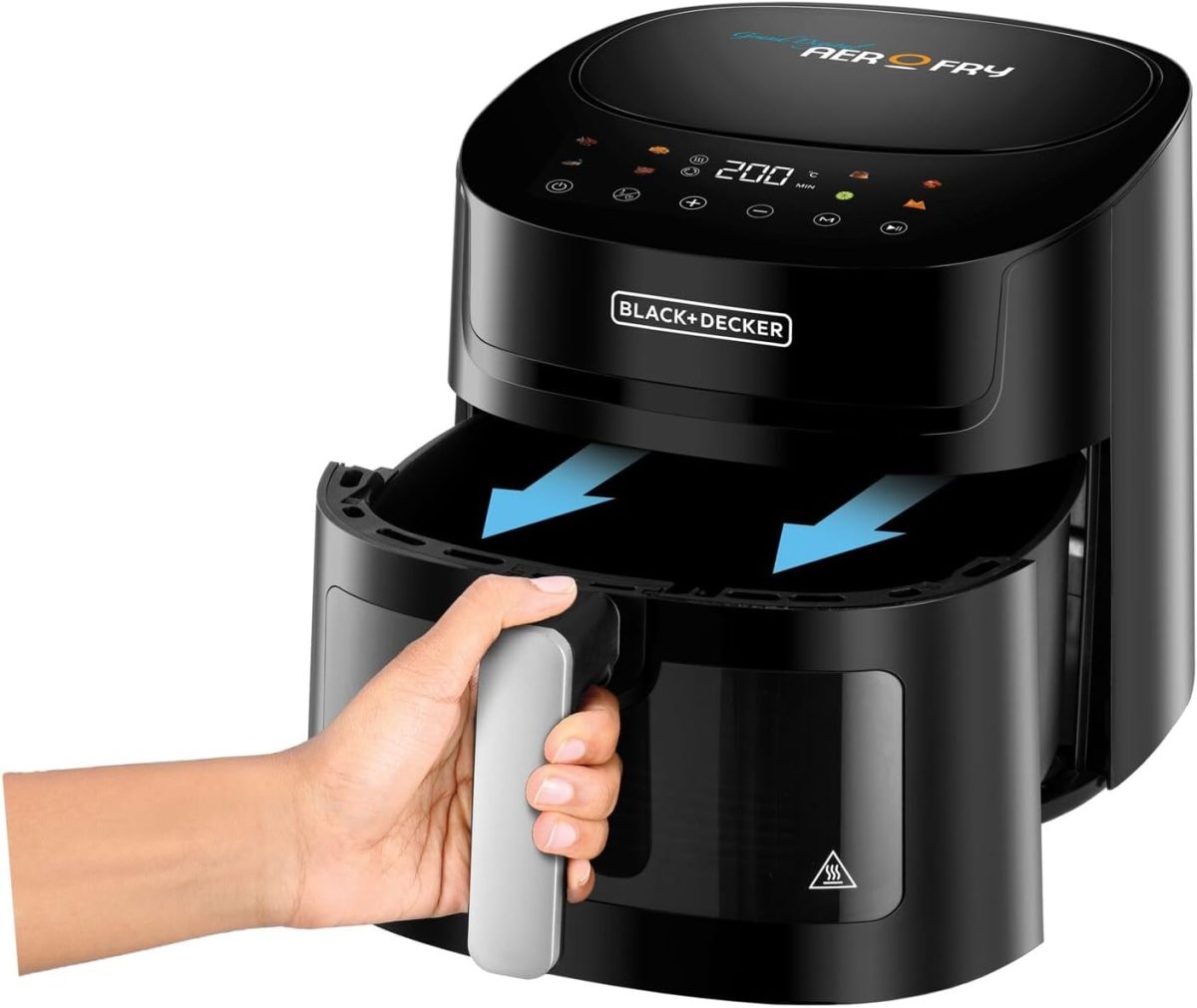 ⁦BLACK+DECKER 8-in-1 Digital Air Fryer with Window, 7.2L Large Capacity, 1800W, Rapid Air Technology, LED Touch Display, Dehydrate Function, Dishwasher Safe Basket, Cool-Touch Handle - AF7210-B5⁩ - الصورة ⁦8⁩