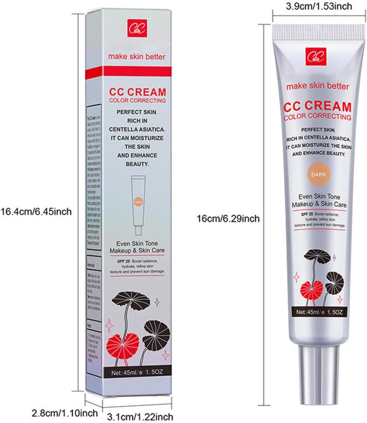 ⁦Grospe Centella Asiatica Color Correcting CC Cream Foundation Full Coverage Invisible Pores Long-Lasting Makeup Moisturising CC Cream for Naturally Glowing Skin 45ml (#1 Dark)⁩ - الصورة ⁦9⁩