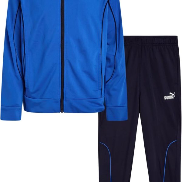 PUMA Boys' Pants Set - 2 Piece Tricot Athletic Zip Up Jacket Sweatshirt and Active Jogger Pants - Boys Activewear Set (4-16), Size