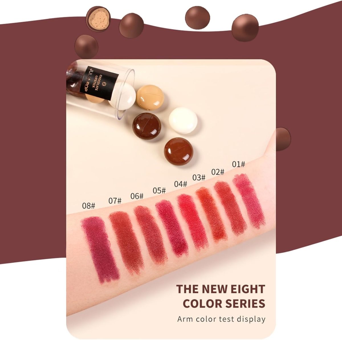 ⁦CHSEEO Mini Lipstick Set Chocolate Shape 8 Colors Velvet Matte Lip Gloss, Long Lasting Waterproof Pro, Mini Lipsticks Gift Box for Women and Girls Beauty Cosmetics - F⁩ - الصورة ⁦3⁩