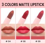 ⁦HappyoH 3 Colors Matte Red Lipstick Pack Set,Long Lasting 24 Hour Waterproof Velvet Nonstick Cup Lipgloss Dark Ruby Red Lip Stain Pigmented Lip Makeup Quality Professional Gift Sets⁩ - الصورة ⁦3⁩