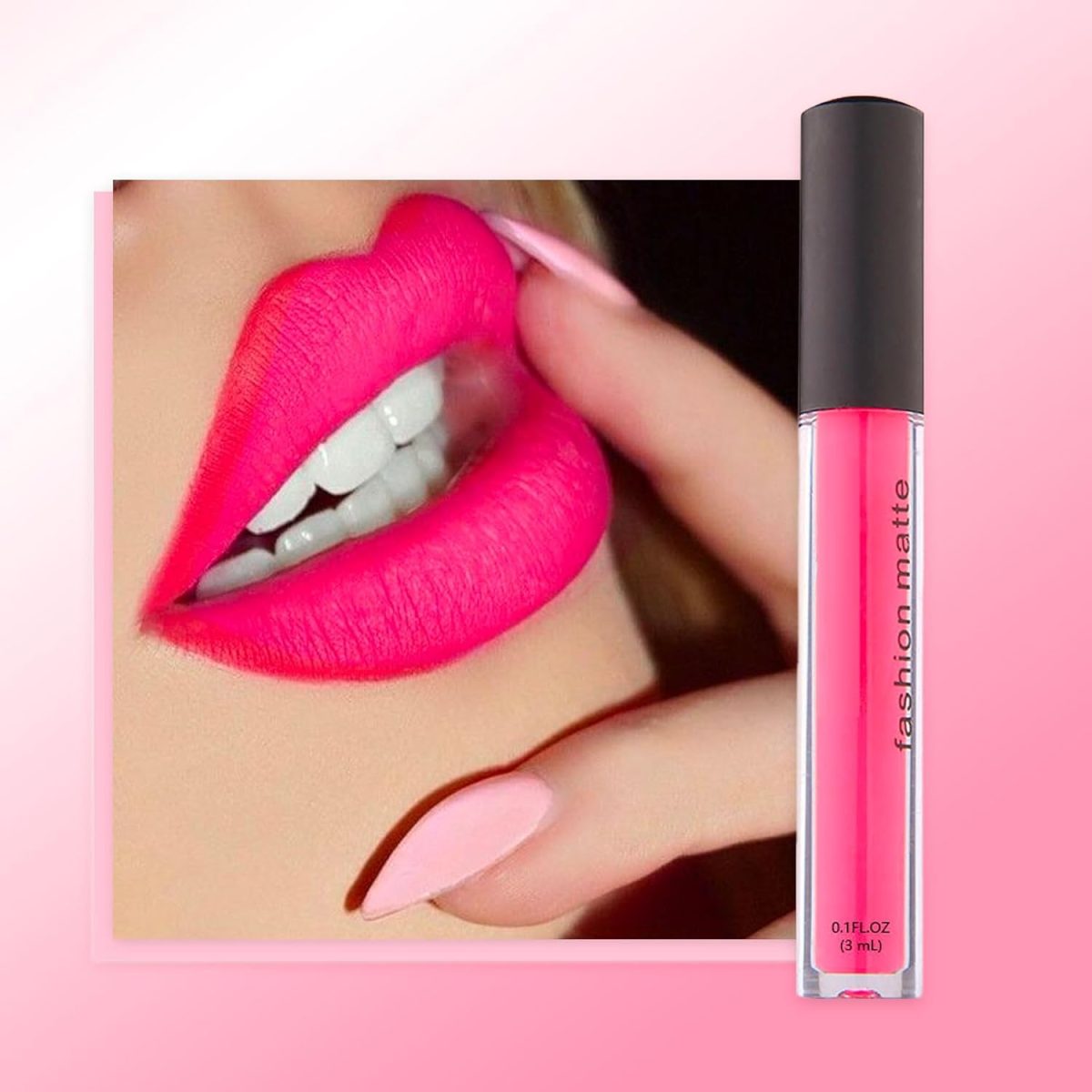 ⁦Velvet Matte Bright Hot Pink Liquid Lipstick, Waterproof Quick-Drying Non-Sticky Full-Coverage Lip Gloss, Lipsticks for Women Long Lasting Matte Lipstick⁩ - الصورة ⁦2⁩