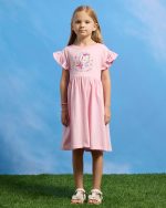 ⁦REDTAG Girls Pink Unicorn Printed Dress⁩ - الصورة ⁦3⁩