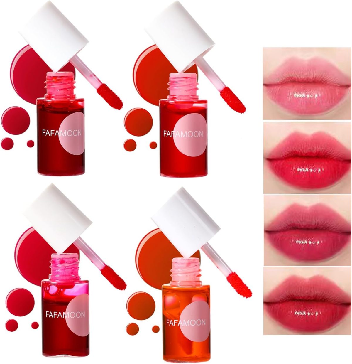 Bekoeen 4PCS Lip Tint Stain Set, Mini Liquid Water Tint,Korean Lip Gloss Moisturizing Natural,Long Lasting Waterproof,Multi-Use Lip and Cheek Tint
