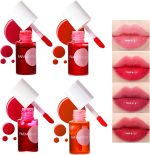 Bekoeen 4PCS Lip Tint Stain Set, Mini Liquid Water Tint,Korean Lip Gloss Moisturizing Natural,Long Lasting Waterproof,Multi-Use Lip and Cheek Tint