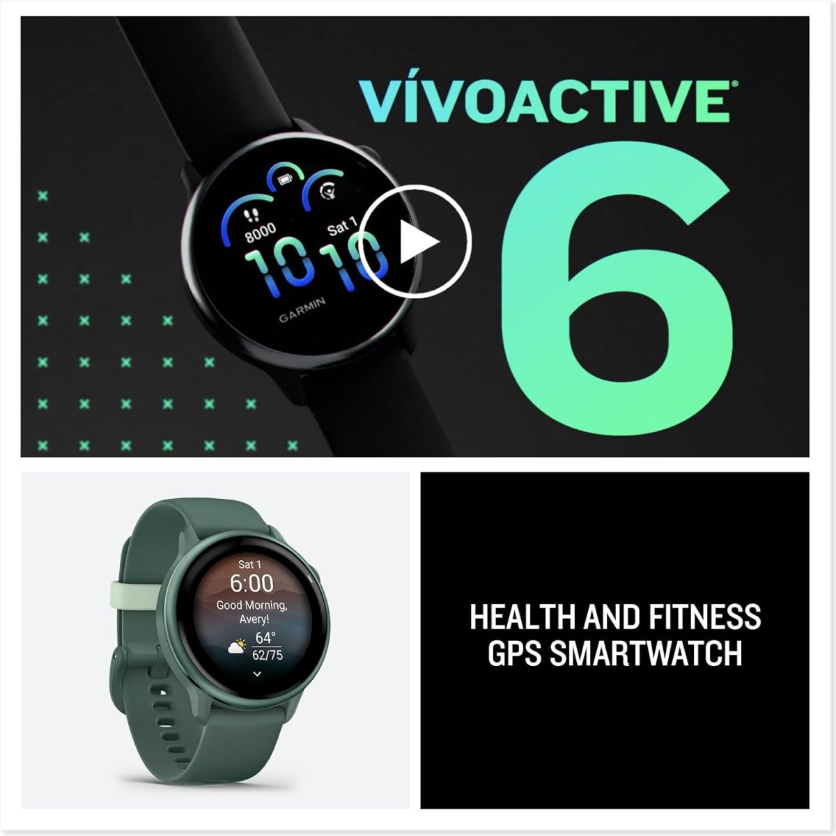 ⁦Garmin vívoactive® 6, Health and Fitness GPS Smartwatch, AMOLED Display, Up to 11 Days of Battery, Metallic Jasper Green with Jasper Green Band⁩ - الصورة ⁦8⁩