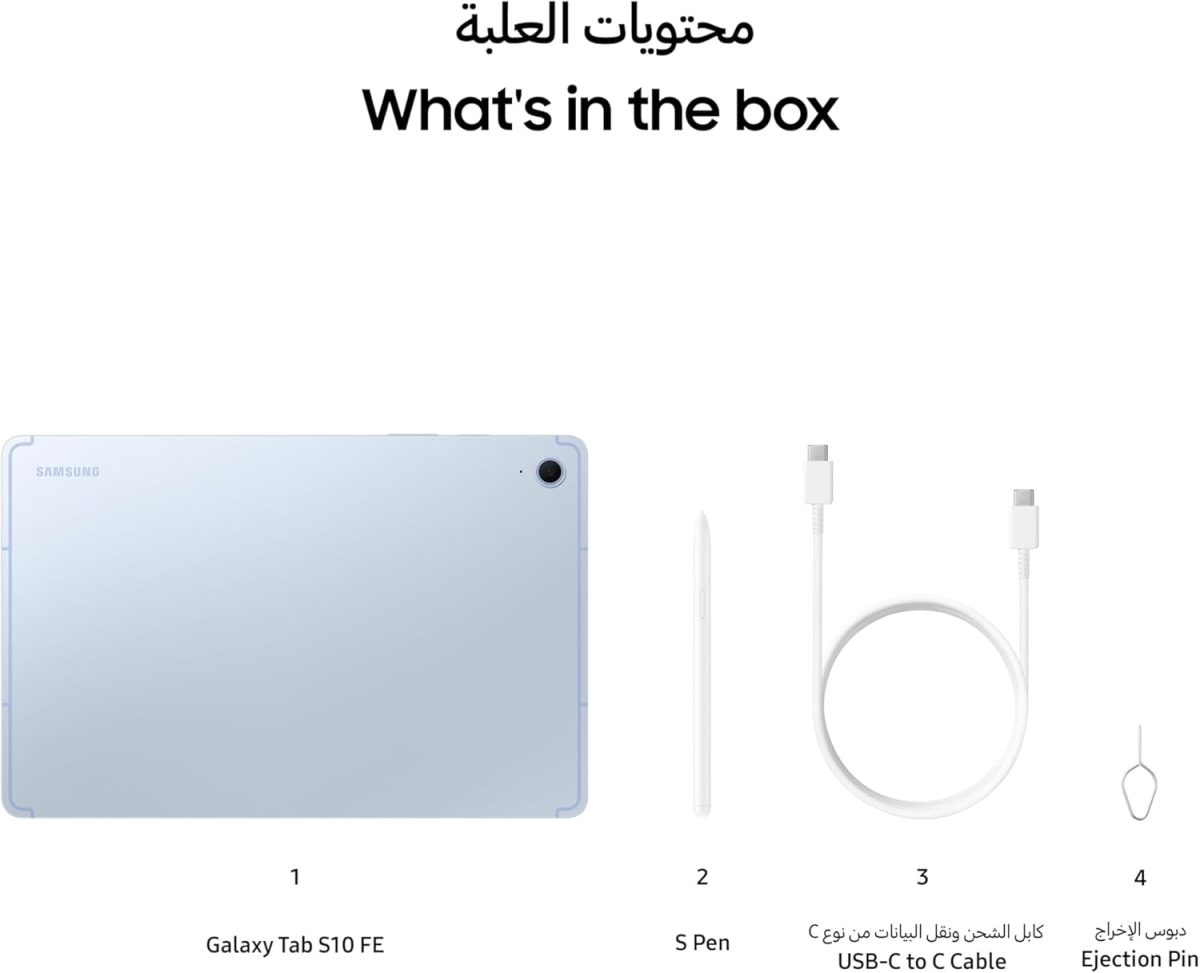 ⁦Samsung Galaxy Tab S10 FE, WIFI Android Tablet, 12GB RAM, 256GB Storage, 10.9” Screen, 90Hz Display, S Pen Included, IP68, Long Battery Life, Blue (KSA Version)⁩ - الصورة ⁦6⁩