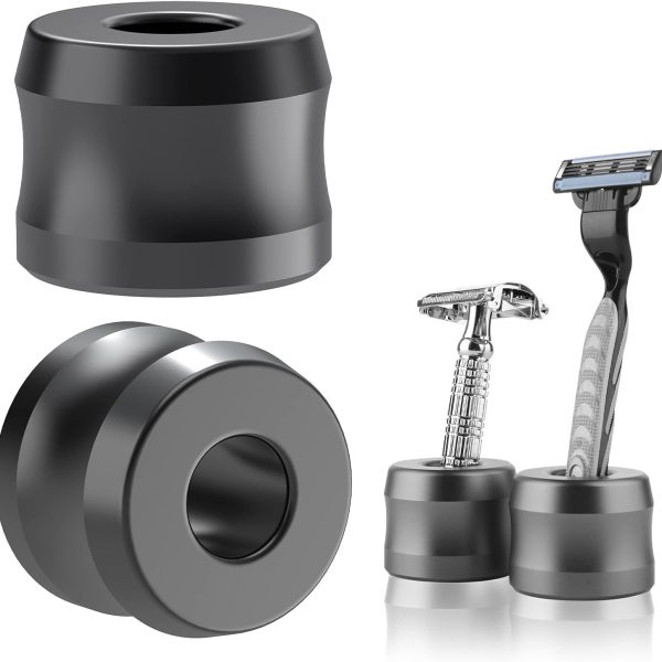 NALACAL 2 Pack Safety Razor Stand, Aluminum Alloy Shaving Razor Holder with 0.7" (18.5mm) Opening – Dark Grey Stand for Men’s Shaving Razors on Bathroom Countertops