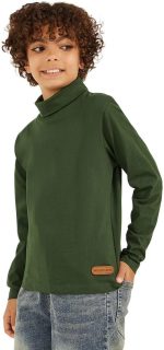 Styli Boys Solid High-Neck T-Shirt With Patch Detail