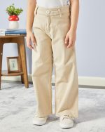 ⁦REDTAG Girls Beige Solid Wide Leg Jeans⁩ - الصورة ⁦2⁩
