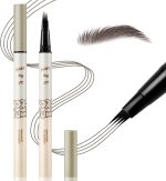 Tazweeq 2 Pcs Waterproof Eyebrow Pencil, Liquid Brow Pen, Micro 4 Point Eyebrow Gel,Long-Lasting,Creates Natural Looking Brows Effortlessly (Brown)
