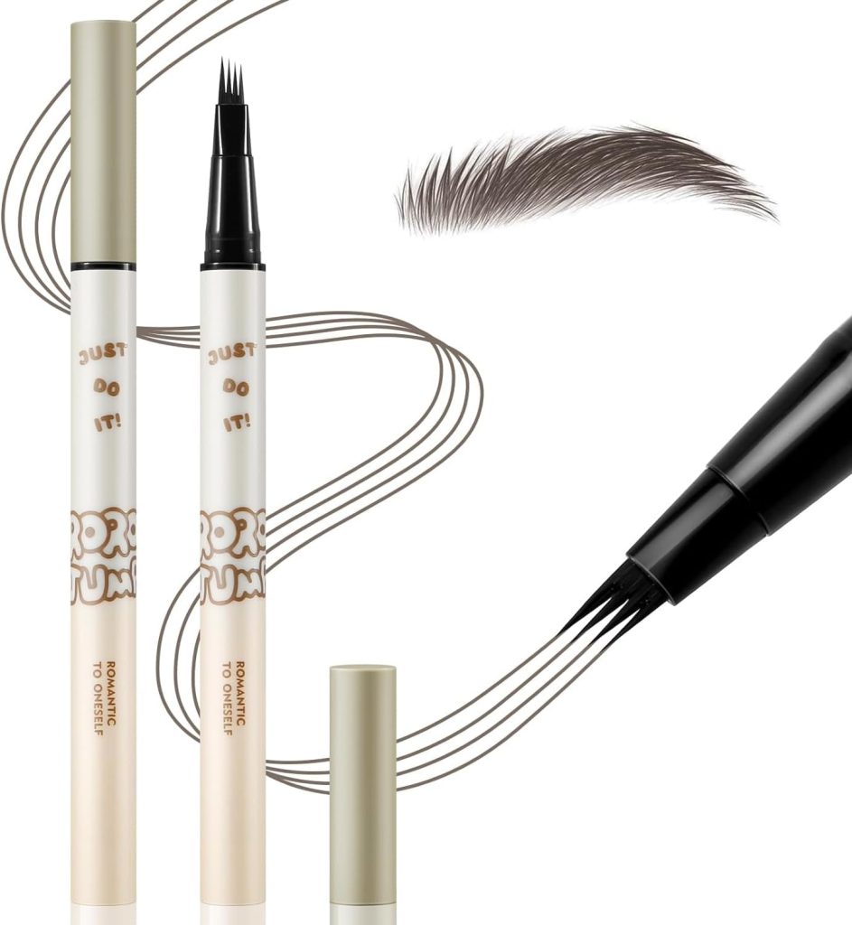Tazweeq 2 Pcs Waterproof Eyebrow Pencil, Liquid Brow Pen, Micro 4 Point Eyebrow Gel,Long-Lasting,Creates Natural Looking Brows Effortlessly (Brown)
