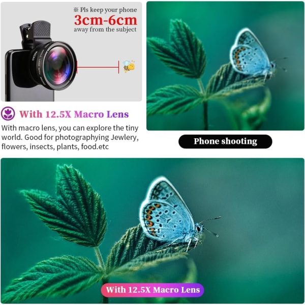 NALACAL Phone Camera Lens, 2 in 1 Professional Phone Camera Lens, Universal Cell Phone Clip-on Lens Kit, 37mm Mobile Phone Lens 0.45x 49uv Super Wide-Angle + Macro HD Lens for All Smartphones