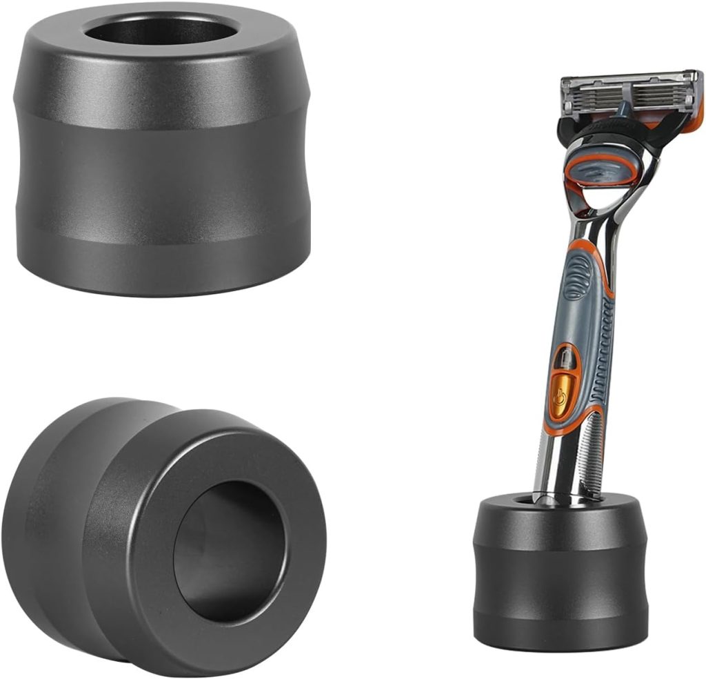Linkidea 2 Pack Electric Power Razor Stand, Opening Dia 0.86" (22mm) Aluminum Alloy Men's Shaving Stand for Bathroom Countertops, Compatible with Heated Razor (Dark Grey)