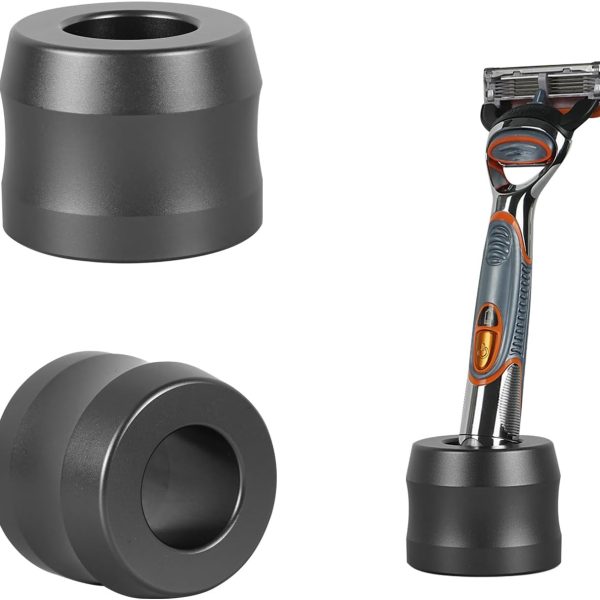 Linkidea 2 Pack Electric Power Razor Stand, Opening Dia 0.86" (22mm) Aluminum Alloy Men's Shaving Stand for Bathroom Countertops, Compatible with Heated Razor (Dark Grey)