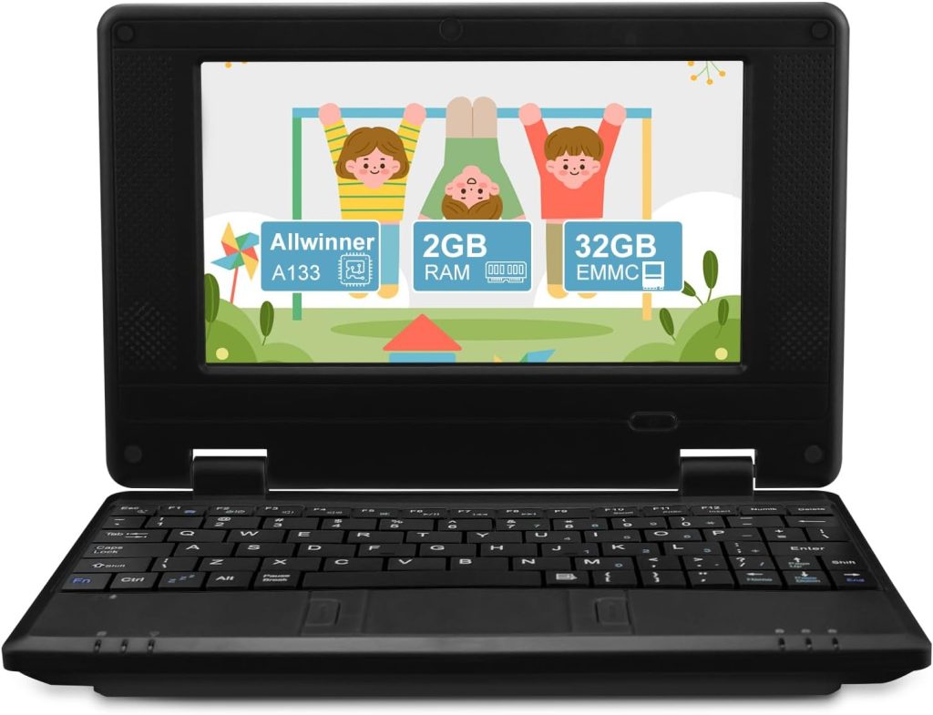 ZHAOHUIXIN 7" Portable Small Laptop, Android 12 Quad Core with 2GB RAM 32GB ROM Mini Laptop Notebook for Kids,Ideal Gift for Children 's Learning and Entertainment (Black)