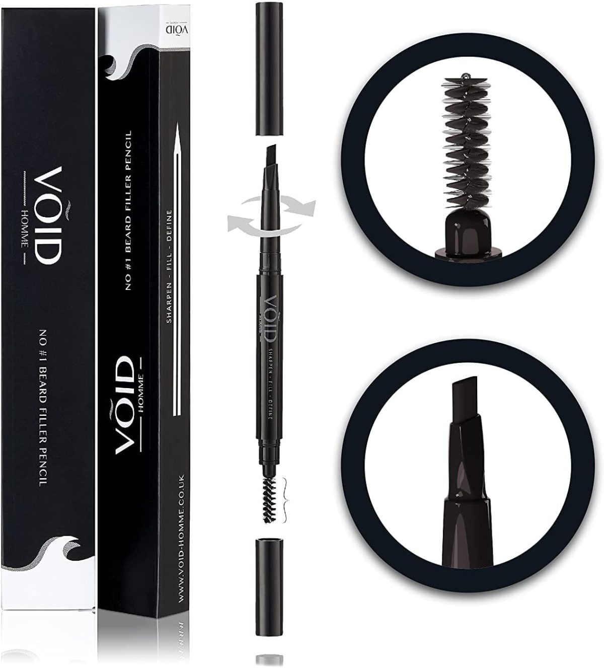 VOID Homme - Beard Filler Pencil (Black)- Sweat & Waterproof, Smudge-proof, Cover Patches Instantly & Get Natural Beard Fullness…