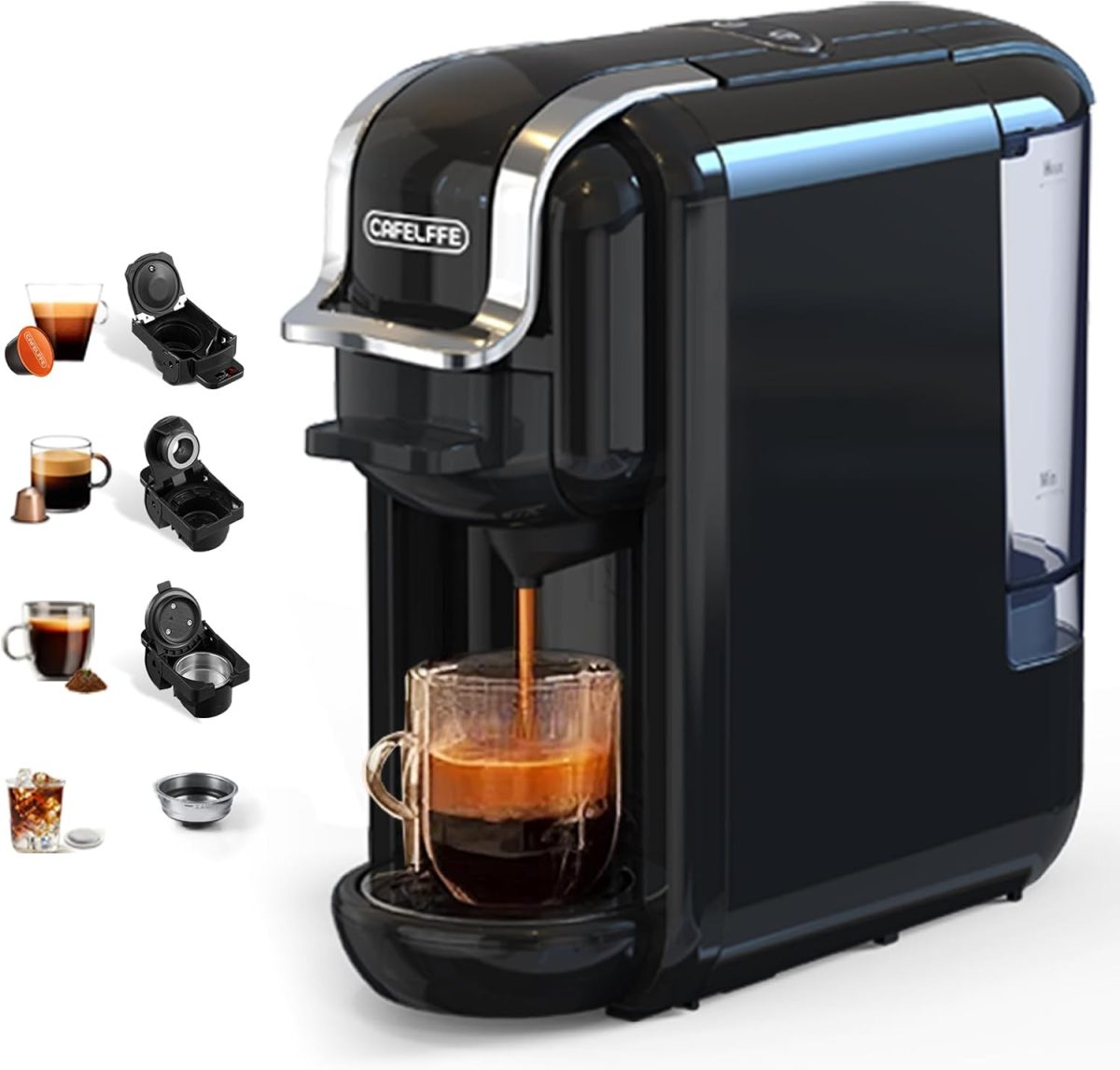 Cafelffe MK-603 Capsule Coffee Machine, 19 Bar 4-in-1 Hot/Cold Espresso Maker, Compatible Nes*/DG* Pod/Coffee Powder, 220V Saudi Arabia Use, Fast Brew, Compact for Home/Office - Easy Clean,Black