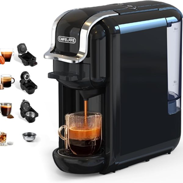 Cafelffe MK-603 Capsule Coffee Machine, 19 Bar 4-in-1 Hot/Cold Espresso Maker, Compatible Nes*/DG* Pod/Coffee Powder, 220V Saudi Arabia Use, Fast Brew, Compact for Home/Office - Easy Clean,Black