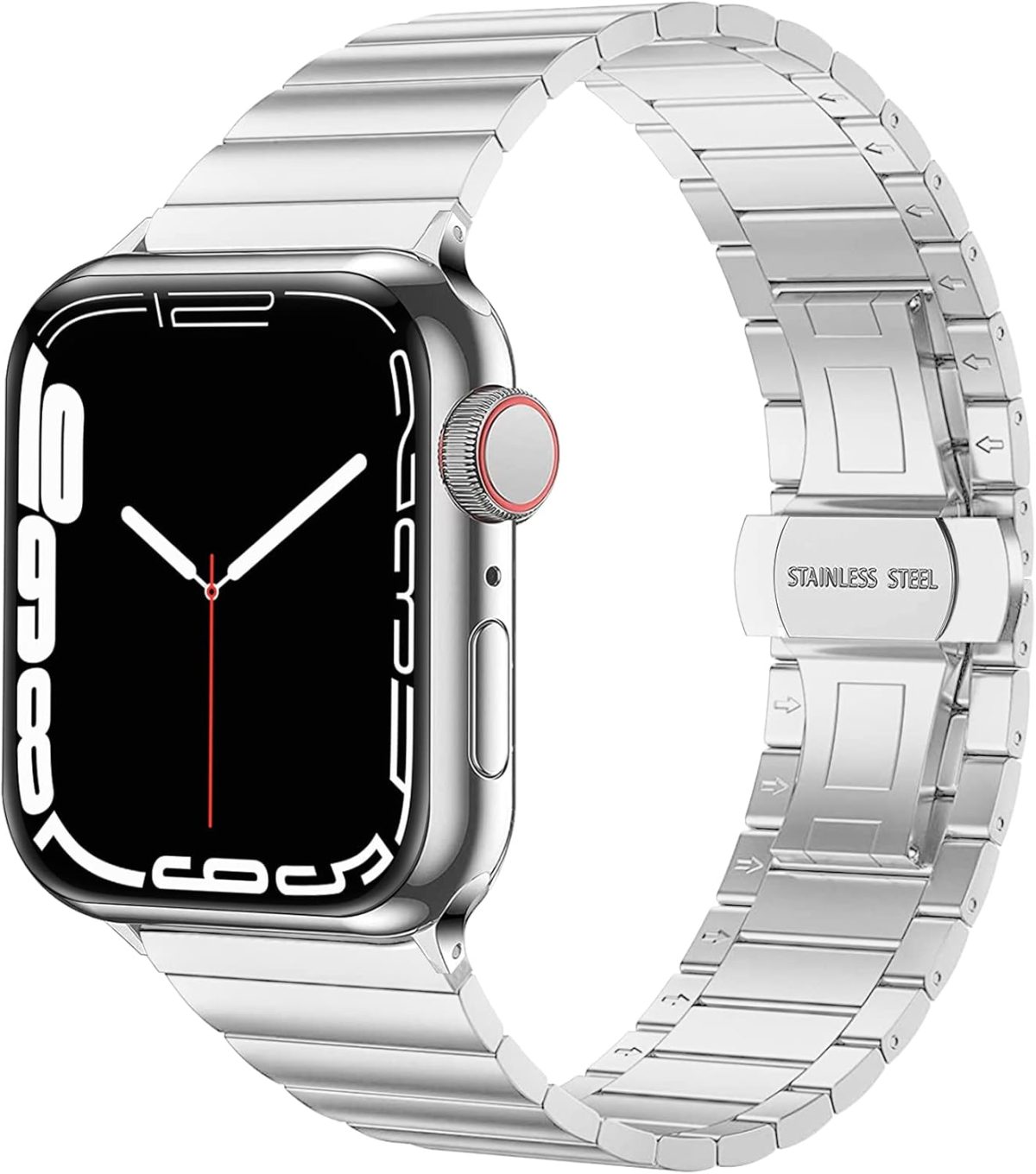 ⁦INFOSUN Watch Band Strap 42mm 44mm 45mm 49mm Compatible with Apple Watch Stainless Steel Metal Bands, Replacement Wristband, for iWatch Ultra/Ultra 2 Series 9/8/7/6/5/4/3/2/1(Sliver)⁩ - الصورة ⁦2⁩