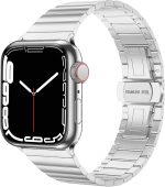 ⁦INFOSUN Watch Band Strap 42mm 44mm 45mm 49mm Compatible with Apple Watch Stainless Steel Metal Bands, Replacement Wristband, for iWatch Ultra/Ultra 2 Series 9/8/7/6/5/4/3/2/1(Sliver)⁩ - الصورة ⁦2⁩