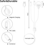 ⁦4 in 2 Multi Charging Cable for Apple Watch Charger, USB A/USB C Input Travel Charger with Lightning/Type C/Micro/Magnetic, Compatible with iPhone 15 14 13 iWatch 1-9 Galaxy S23 S22-1.2m (3 in1White)⁩ - الصورة ⁦4⁩