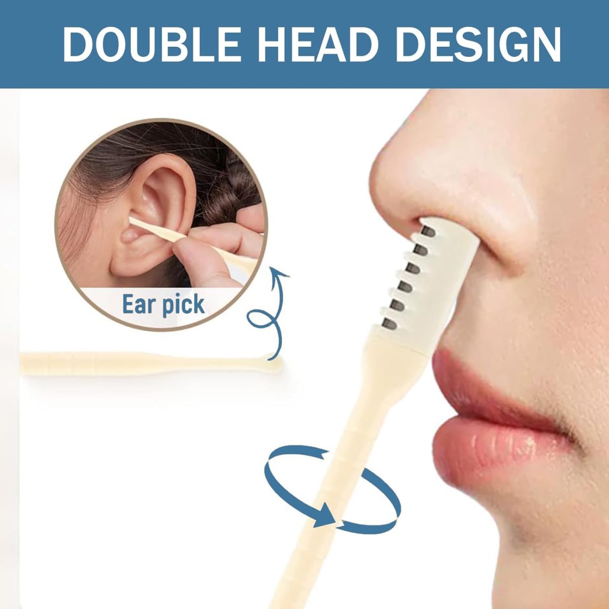 ⁦10 Pcs Double-Sided Nose Hair Trimmer, Head Nose Hair Cutter, Tail Ear Picker, 2-in-1 Manual Nose Hair Cutter with Ear Picker, Nostril Hair Remover Tool,Portable and Convenient, Washable⁩ - الصورة ⁦3⁩