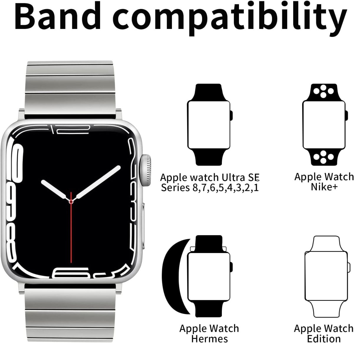 ⁦INFOSUN Watch Band Strap 42mm 44mm 45mm 49mm Compatible with Apple Watch Stainless Steel Metal Bands, Replacement Wristband, for iWatch Ultra/Ultra 2 Series 9/8/7/6/5/4/3/2/1(Sliver)⁩ - الصورة ⁦5⁩
