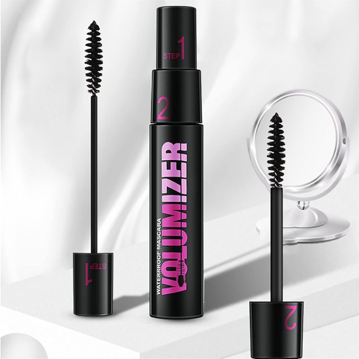 ⁦2-in-1 Black Mascara – Waterproof, Long-Lasting, Thickening & Lengthening, Curling, Natural Lashes Makeup with Dual-Brush Fiber Mascara for Women & Girls⁩ - الصورة ⁦4⁩