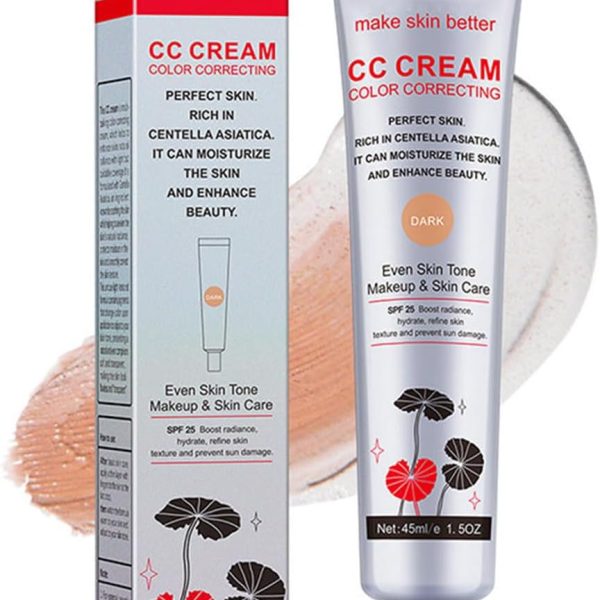 Grospe Centella Asiatica Color Correcting CC Cream Foundation Full Coverage Invisible Pores Long-Lasting Makeup Moisturising CC Cream for Naturally Glowing Skin 45ml (#1 Dark)