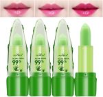 Skynest 3 Pack Aloe Vera Lip Balm, Moisturizing Lipstick Temperature Color Change Lipstick Long Lasting Nutritious Aloe Vera Lip Plumper Set (Green)