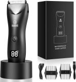 LEMULEGU Men Body Hair Trimmers,Electric LCD Battery Indicator Safe Blade Waterproof Groin Hair Shavers Male Painless Wet and Dry Quiet Hygiene Razor with Standing Charging SMT033 Black