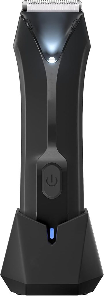 Body Hair Trimmer for Men, Pubic Hair Trimmer with Led Light, Waterproof Ball Trimmer for Men Body Groomer, Electric Groin Hair Trimmer Body Shaver for Men with 3 Replaceable Guard Comb,Charging Dock