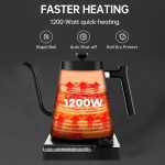 ⁦Pomefar Electric Gooseneck Kettle,Tea & Coffee Kettle with Precision Temp Control, 1200W Rapid Heating 304 Stainless Steel 1L Gooseneck kettle, 24H Keep Warm, Auto Shut-Off, Matte Black⁩ - الصورة ⁦5⁩